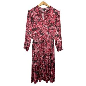 Ann Taylor Long Sleeve Floral Print Satin‎ Knee Length Dress Medium M